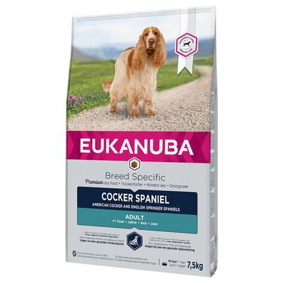 Eukanuba Breed Specific dry food for Cocker Spaniel, adult from 1 year, 7.5 kg. Premium dry food with FOS for healthy digestion.